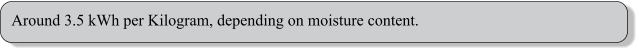 Around 3.5 kWh per Kilogram, depending on moisture content.